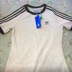 adidas originals 3 Stripes White Crop Tee with Black Trim and Three Stripes